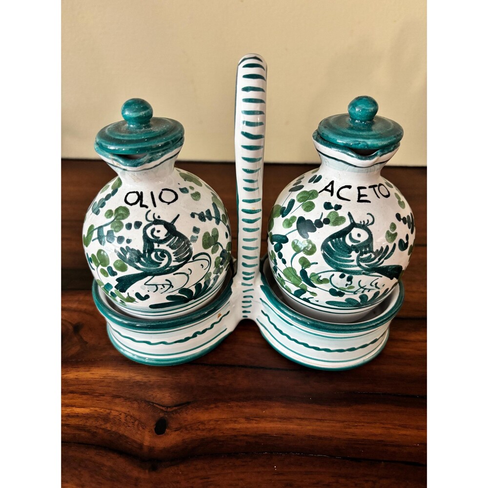 Vintage Italian Handpainted Ceramic Olive oil and Vinegar Cruets